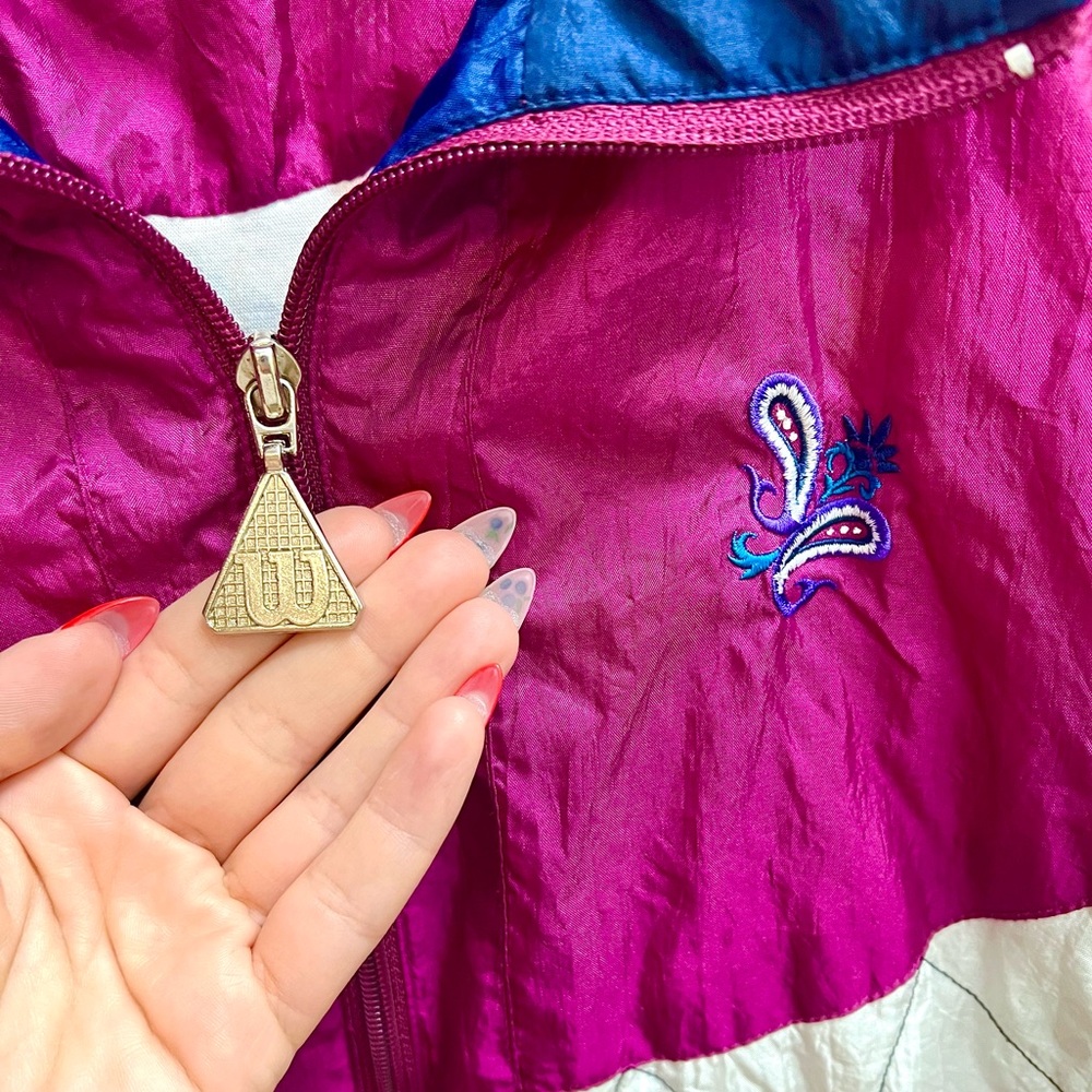 90s Vintage 💜 Wilson Paisley Embroidered Windbreaker - Picture 3 of 4